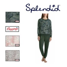 WOMEN'S SPLENDID TWO PIECE PJ PAJAMA JOGGER and CREWNECK LOUNGE SET K43