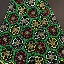 African fabric, Ankara fabric, Metallic gold glitter, Green floral flowers print