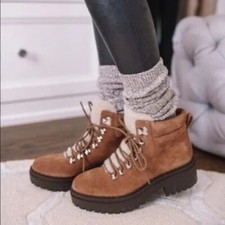 New Marc Fisher LTD Nairy Hiking Boot Camel Tan Brown Lug Sole 7.5 DD350