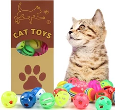 24Pcs Value Pack Plastic Ball Cat Toys Lattice Balls with Bell Jingle Kitten Toy