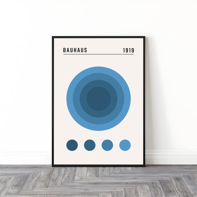 Blue Bauhaus Wall Art Poster Mid Century Exhibition Print Minimalist Home Décor