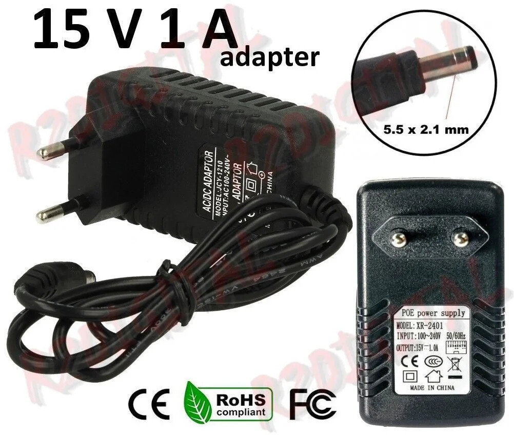 Alimentatore AC DC 15v 1A Trasformatore 5.5x2.1, STABILIZZATO TRASFORMATORE 100v