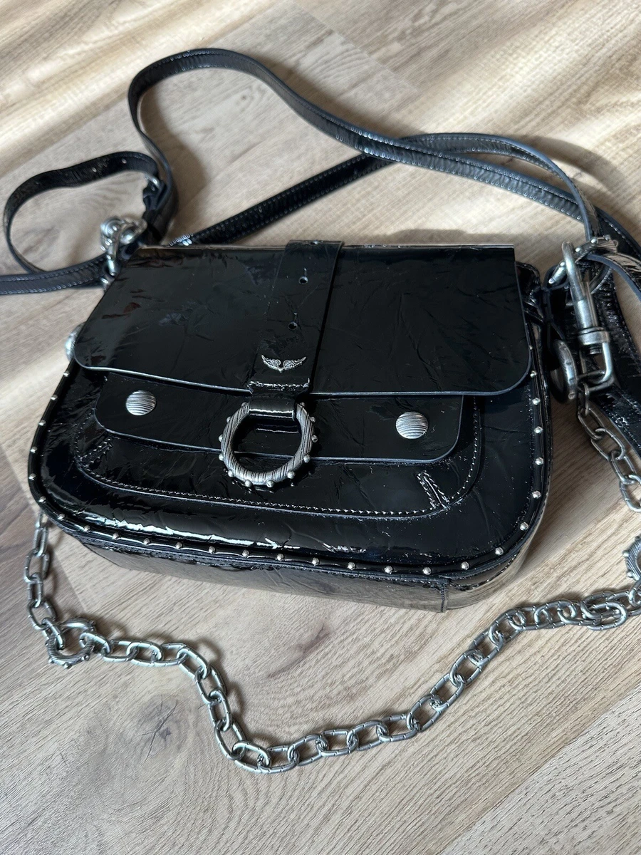 Zadig Voltaire Bag Kate New Black Patent Leather Crossbody Metal  Chain/Elements | eBay