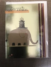 J&M Martinez Here Comes The Party Animal Elephant Birthday Card w/ Envelope NEW