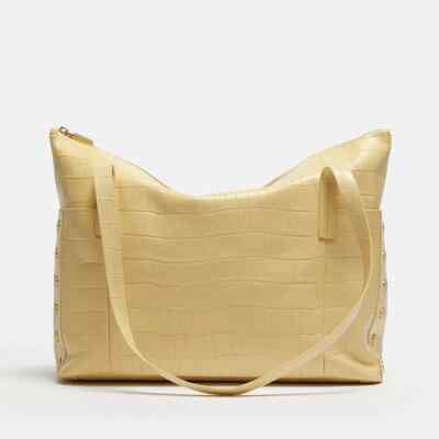 Hammitt Addie Large Zippered Leather Tote Sunstruck Yellow Crocco