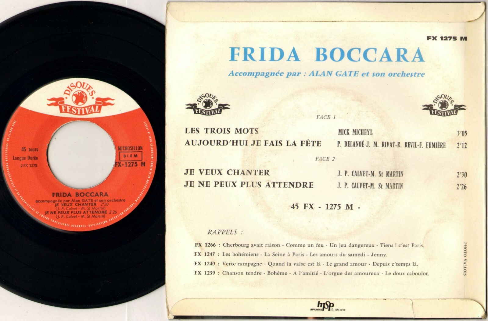 FRIDA BOCCARA "JE VEUX CHANTER" 60'S EP FESTIVAL FX 45 1275 | eBay