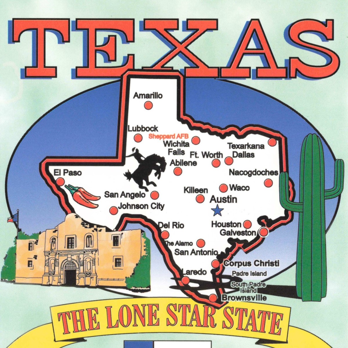 Postcard Texas Austin TX The Lone Star State Map Mockingbird Bluebonnet  Dallas