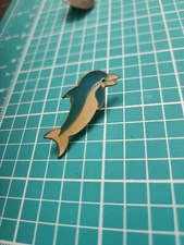 Vtg Blue Dolphin Gold Tone Lapel Pin 