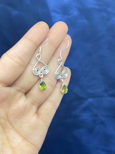925 Sterling Silver Peridot Dangle Earrings Handmade Party Earring Set For Her - Picture 9 of 10