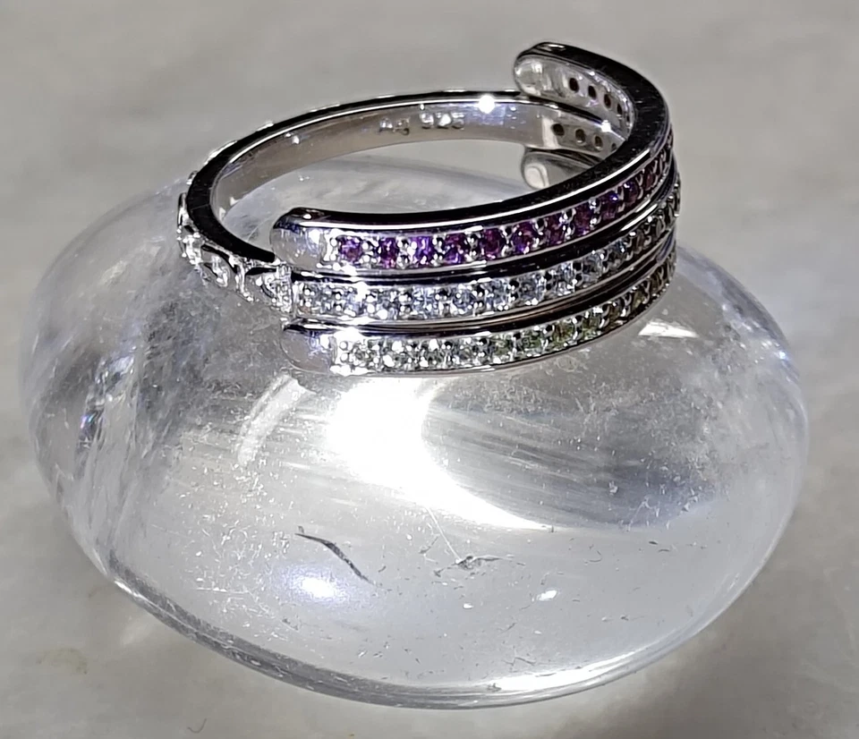 Multiedelsteine Klappring Gr .19 (ca.60) ,Rhodolit - Peridot - Blautopas (beh.) - Bild 2 von 4