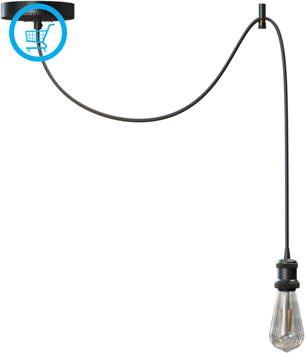 Vintage Industrial Pendant Light Fitting E27 with 2M Adjustable Fabric Cable & 1