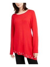 INC Womens Embellished Long Sleeve Asymmetrical Hem Jewel Neck Blouse