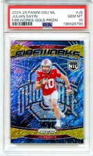 JULIAN SAYIN RC 2024 PANINI OHIO STATE PRIZM GOLD FIREWORKS ROOKIE 2/10 PSA 10