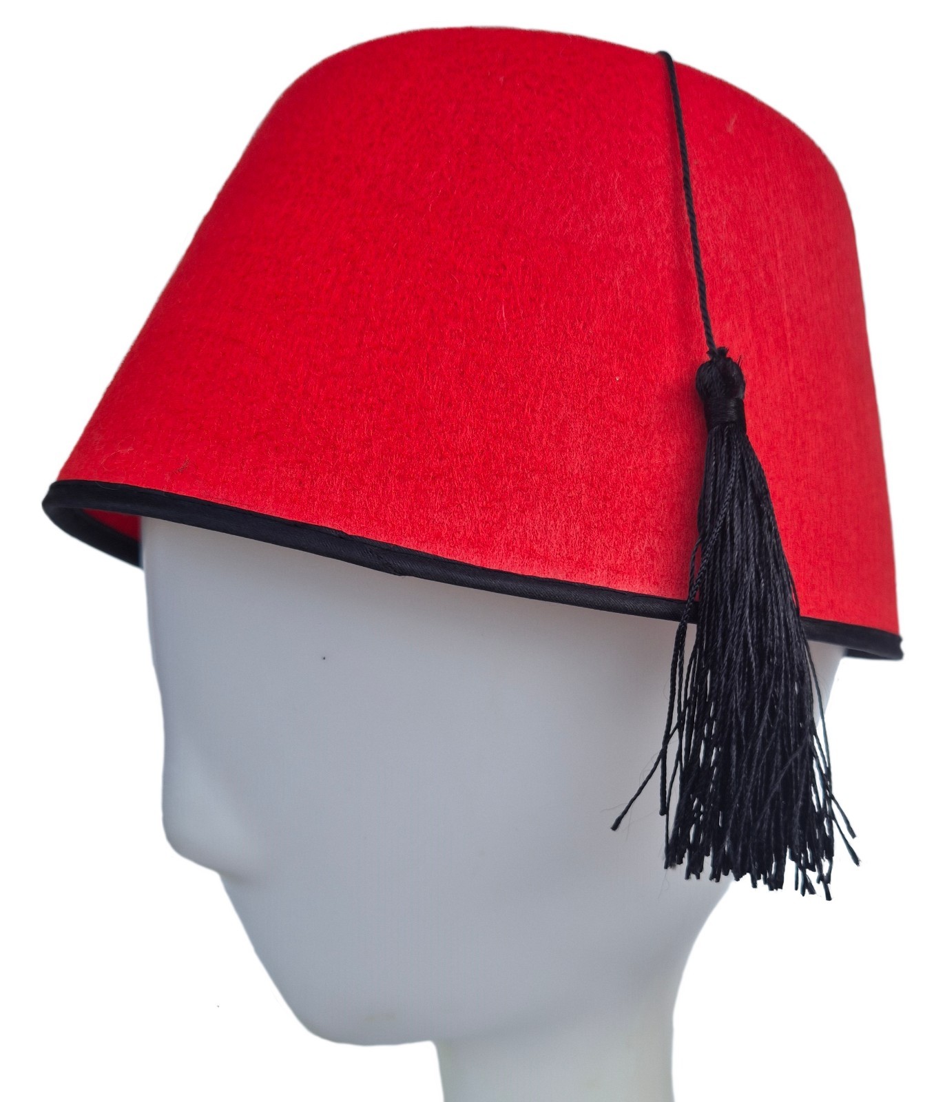 Adult FEZ HAT Red Felt Black Tassel Morocco Turkey Fancy Dress Headwear | 59cm