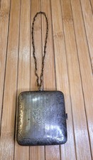 German Silver Antique Dance Coin Small Purse Wristlet Engraved R Compact Hinged