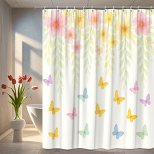 Floral Butterflies Shower Curtain - Watercolor Design for Kids Room