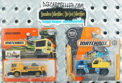 MATCHBOX LOT BLUE MBXCAVATOR MBX CONSTRUCTION YELLOW ROAD STRIPE KING SHORT CARD