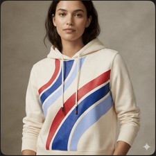 Tory Sport by Tory Burch Graphic French Terry Hoodie Sweatshirt Beige Size Small