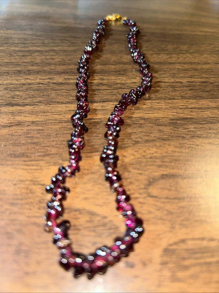 Collar de colección genuino granate bohemio 18" broche de langosta tono dorado #201 Foto 3 de 4