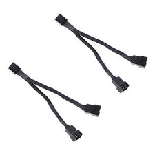 All Black Sleeved PWM Fan Splitter Cable 1 to 2 Converter, 2 Pack