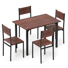 5 Piece Dining Table Set Industrial Style Kitchen Table  Chairs for 4 Brown
