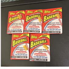 Topps 1991 MLB Baseball Sealed Pack Lot 5 Packs 15 Cards + Bubble Gum