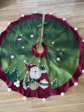 Święty Mikołaj Haftowana filcowa czerwona zielona wiejska spódnica choinkowa