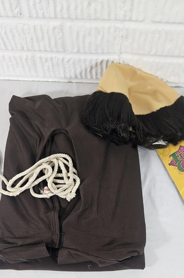 Monk Costume 成人 3 件棕色长袍带领腰带和僧侣假发加大码 — 第 4/4 张图片
