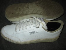 Men's vintage Puma First Serve model white leather tennis shoes size 8.5