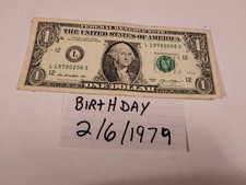 $1 2013/L19790206S/Fancy Serial Number Note/BIRTHDAY/2-6-1979/FEBRUARY 6, 1979.