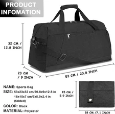 40L Waterproof Gym Duffel Bag Sports Travel Bag Shoe Compartment & Wet Pocket