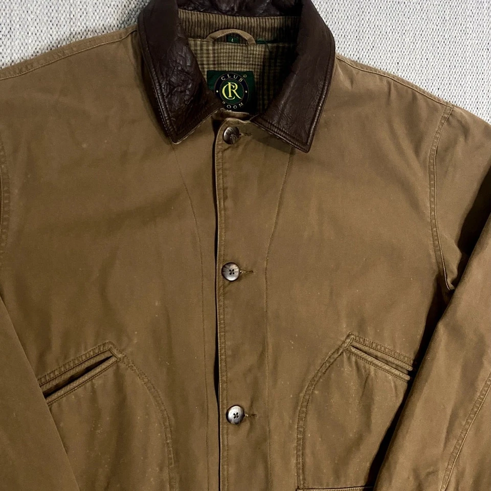 Club Room Vintage Upland Hunting Jacket Men L Brown Corduroy/Leather Trim Canvas - Image 3 of 4