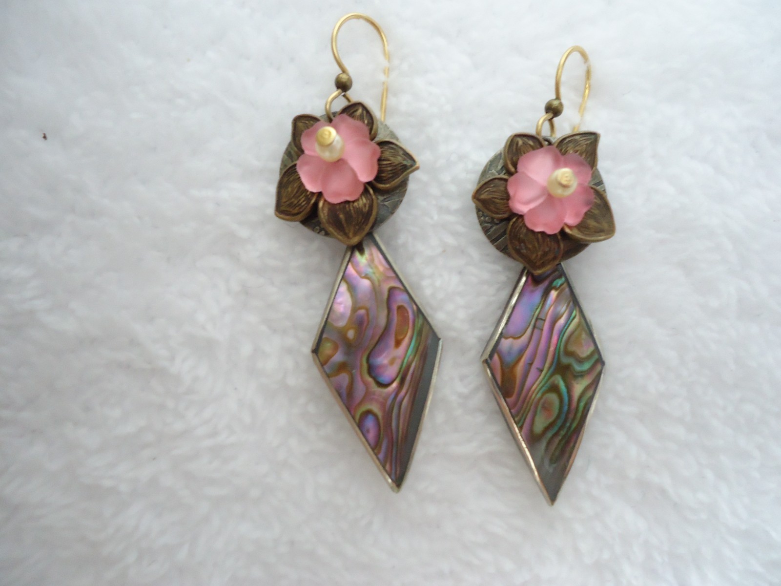 Abalone / Shell, Flower Repurposed Pierced Dangle… - image 1