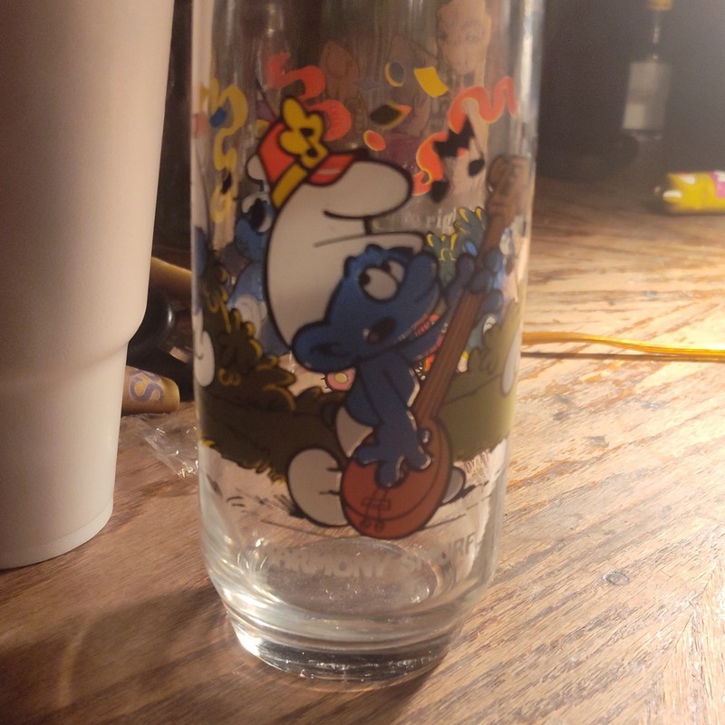 Smurfs Clear Glass Drinking Tumbler 300ml Decorated Cartoon Print Kids