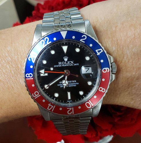 40mm Rolex GMT-Master Pepsi Blue & Red Bezel Stainless Steel Jubilee 16750