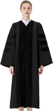 Classic Doctoral Graduation Gown with Black Velvet Piping
