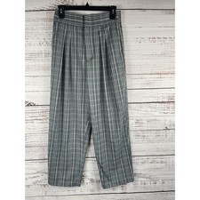 Urban Outfitters Pants Women's SZ M Gray Green Plaid High Rise Pleated Trousers