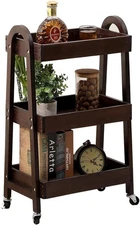 3 Tier Rolling Craft Cart Slim Rolling Storage Cart Wooden Cart on Wheels Bat...