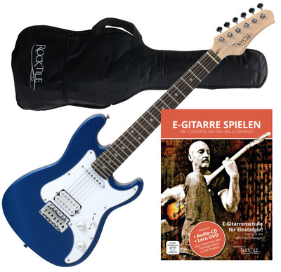 E-Gitarre E Gitarre Rocktile Sphere Junior Anfänger Set Schule & Tasche Blau