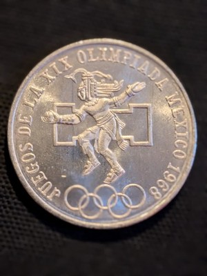 1968 Mexico XIX Olympic Games Aztec Ball Player BIG 25 Pesos Silver Coin i90195