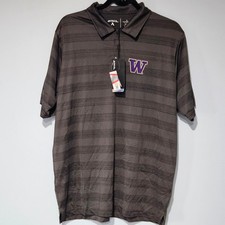 Antigua Washington Huskies NCAA Polo Shirt Mens L Gray Striped Golf