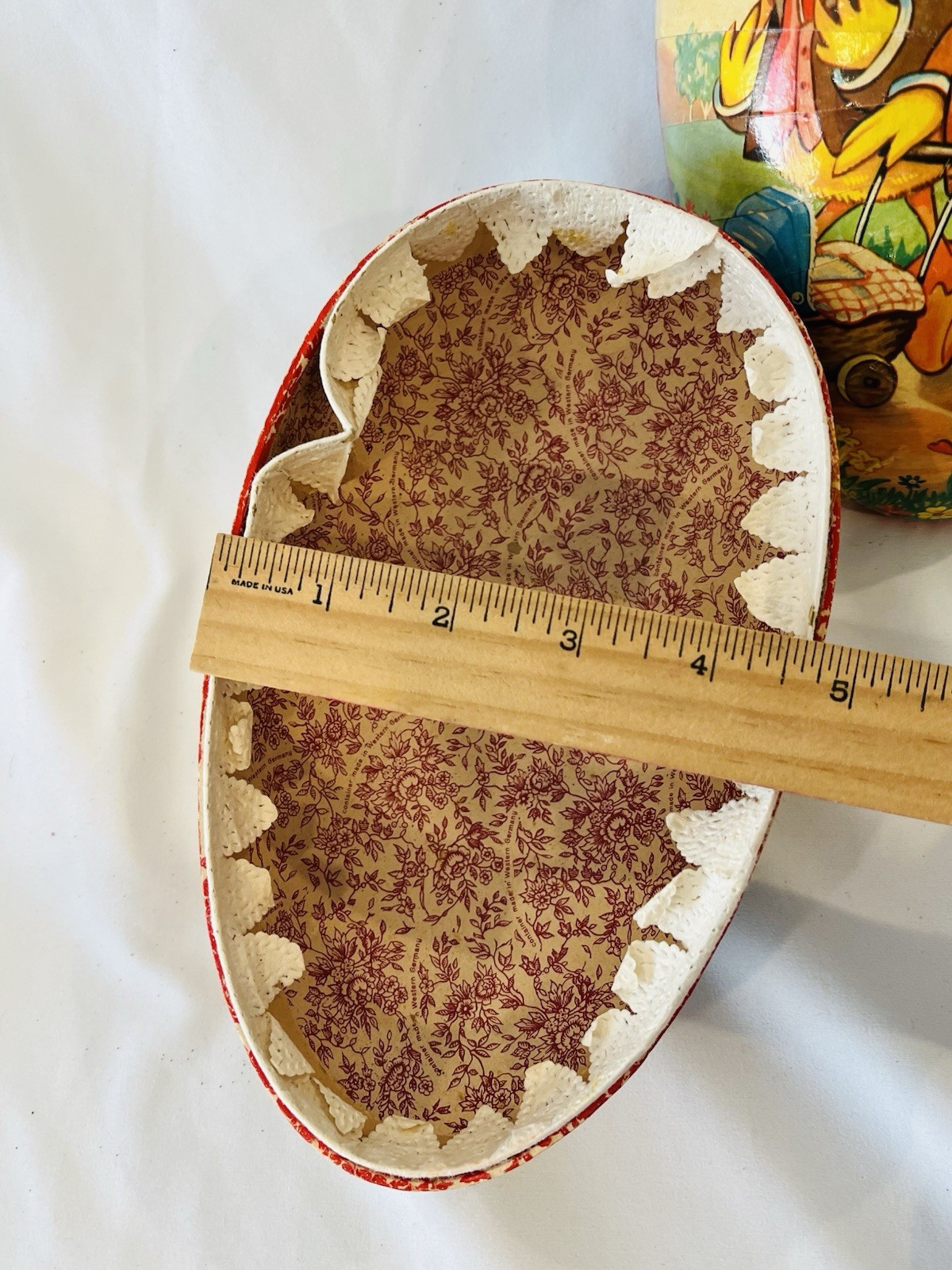 VTG German Easter Egg Container Paper Mache Duck Parents Chicks Stroller 7.5"