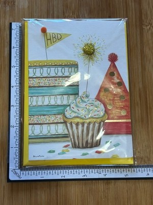 Papyrus Premium Greeting NEW Card Happy Birthday Cake Cupcake Party Hat Sparkler