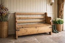 Rustic Farmhouse Pine Settle Bench