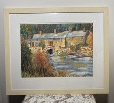 Framed Signed Maureen Edwards Cottage River Landscape Painting Art