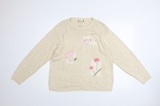 Tulchan Women’s Beige Floral Crew Neck Cotton Jumper L