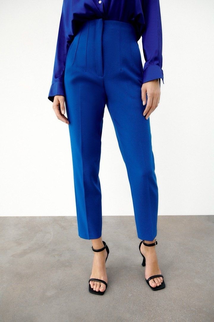 Zara tapered high waisted trousers Royal Blue Sz S - image 1