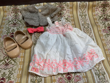 Our Generation Doll White Dress Tan Sweater Shoes Bow LOT