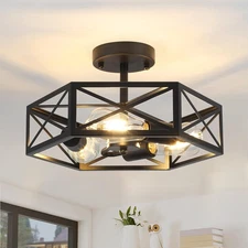 Black Semi Flush Mount Ceiling Light, Farmhouse Hallway Light Fixtures Ceilin...