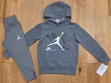 Air Jordan Boy 2 Piece Jogging Set  Gray, Black  White  Size 4